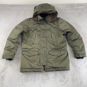 Gap Snorkel Military Parka Jacket‎ Men Medium Army Green Hooded Faux Fur Trim
